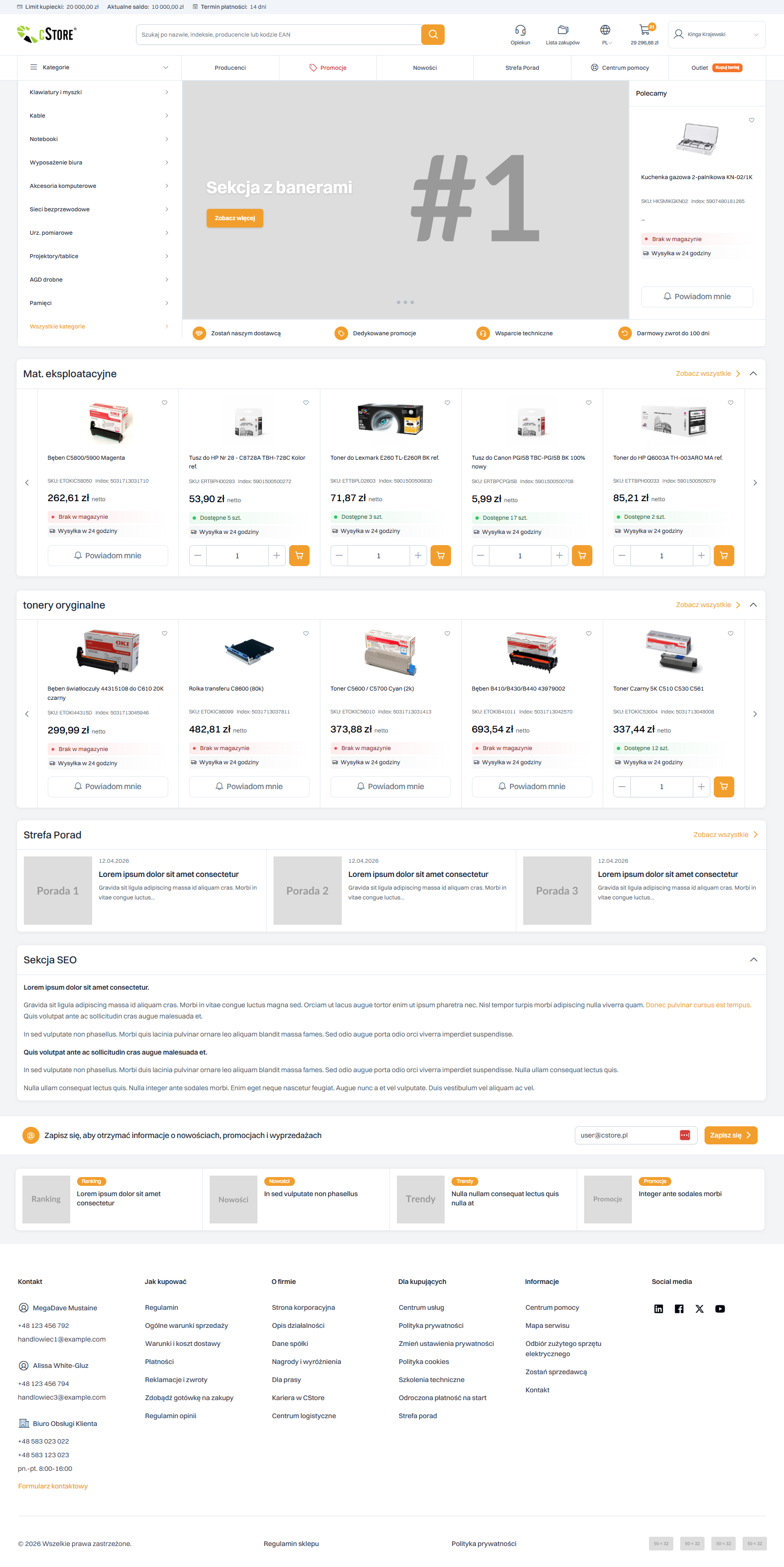 Strona główna panelu klienta CStore B2B