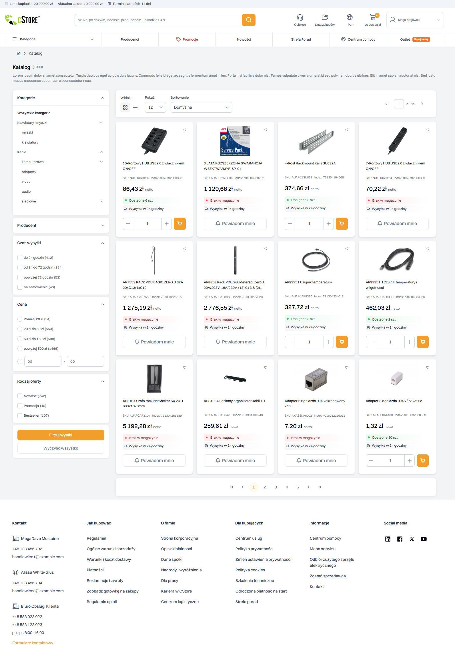 Katalog produktów w panelu CStore B2B