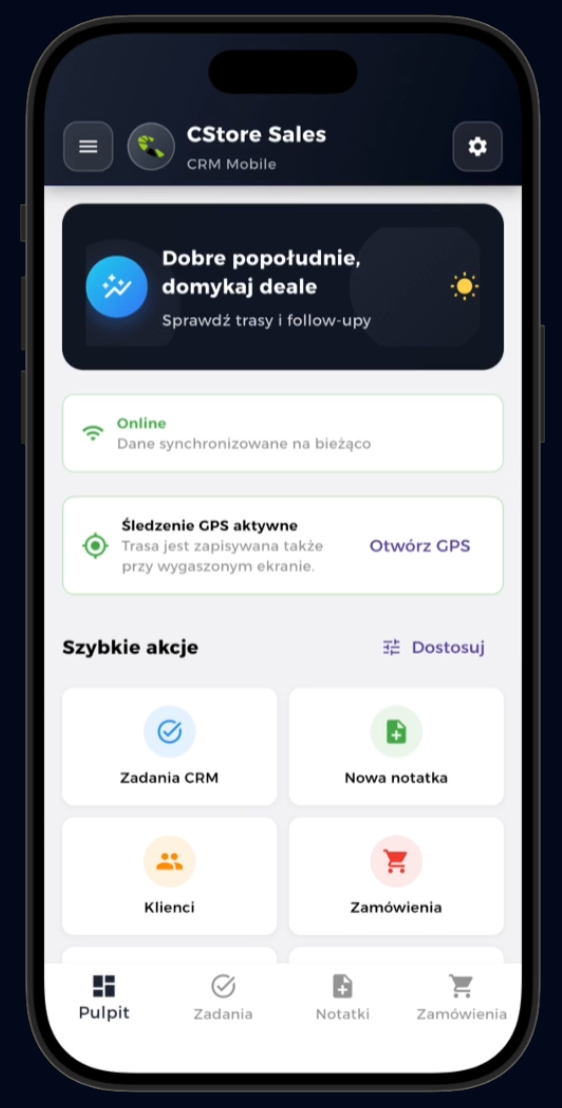 Ekran aplikacji CStore Sales CRM Mobile